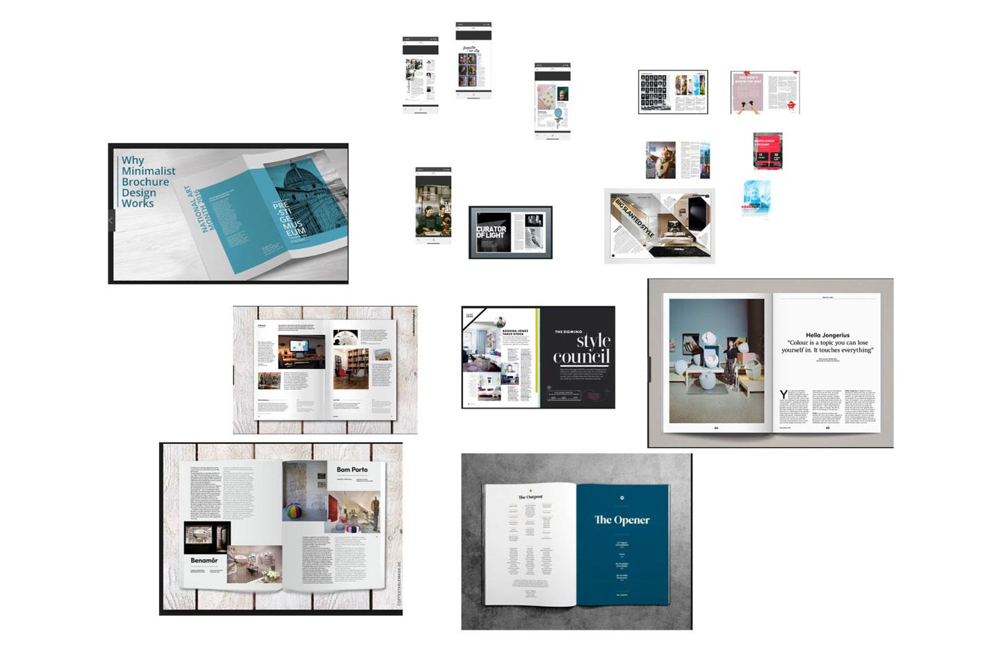 Collection of various layouts for print materials and digital publications.