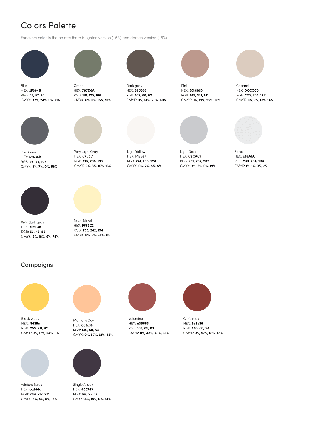 Color palette with various shades and names for design purposes.