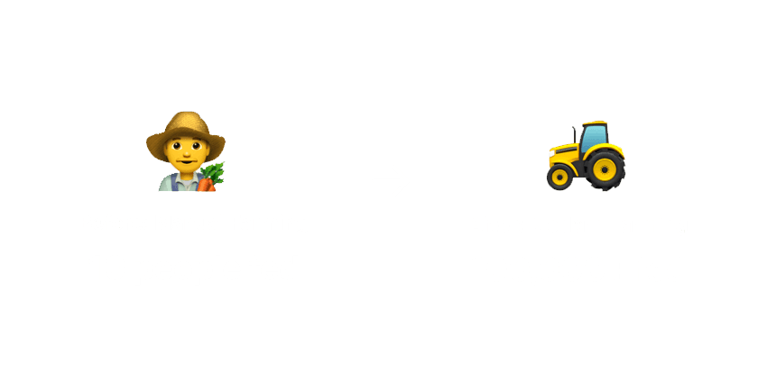 A visual comparison illustrating the impact of technology on farming: a farmer feeding 10 people by hand and a tractor feeding over 100,000 people through modern farming. The text emphasizes that technology enhances productivity without replacing expertise.