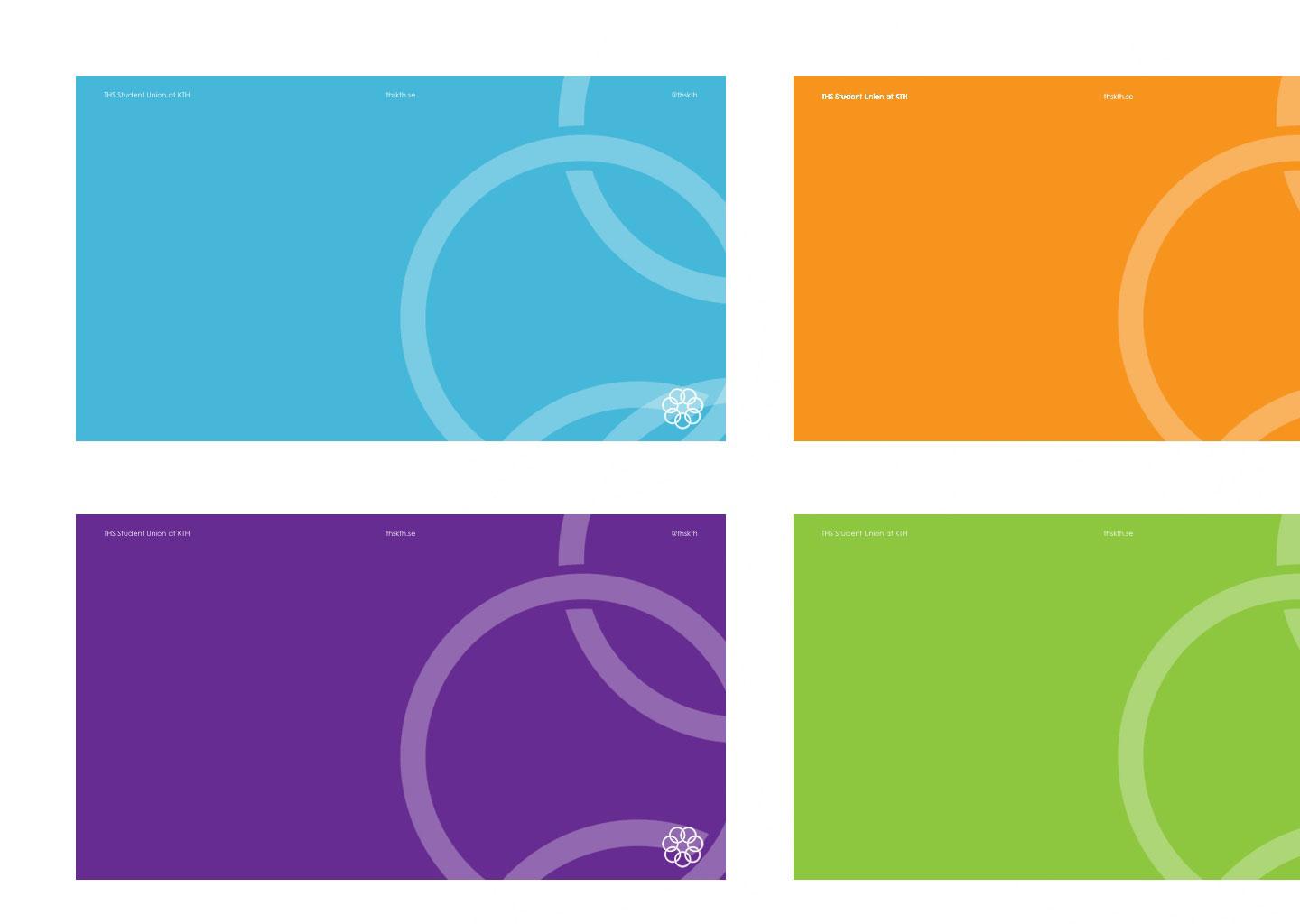 Four colorful abstract patterns with overlapping circles and decorative elements in the corners.